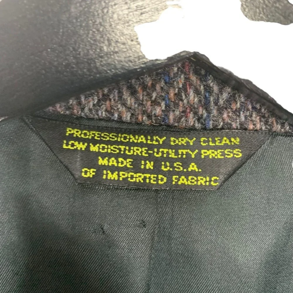 Vintage 80s Dark Grey Wool Tweed Double Button Sport Coat Size 44 - Picture 4 of 8